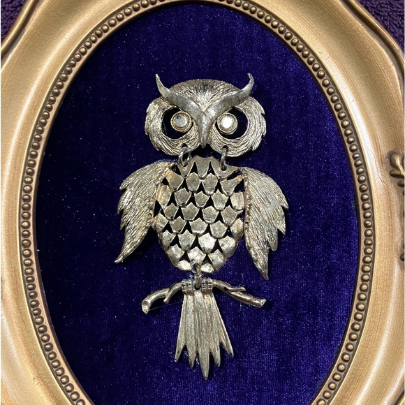 FRAMED JEWELRY ART PICTURE. Great gift π for owl lovers. Handmade unique - Picture 2 of 7